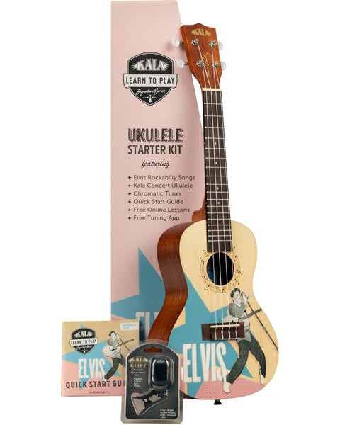 Kala LTP Uku Elvis Con Starter Kit with Concert-Size Ukulele and Tuner!