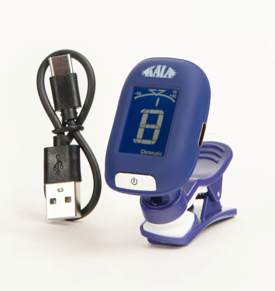 Kala Klipz Rechargeable Chromatic Tuner for Ukuleles, USB-C Charging, Blue