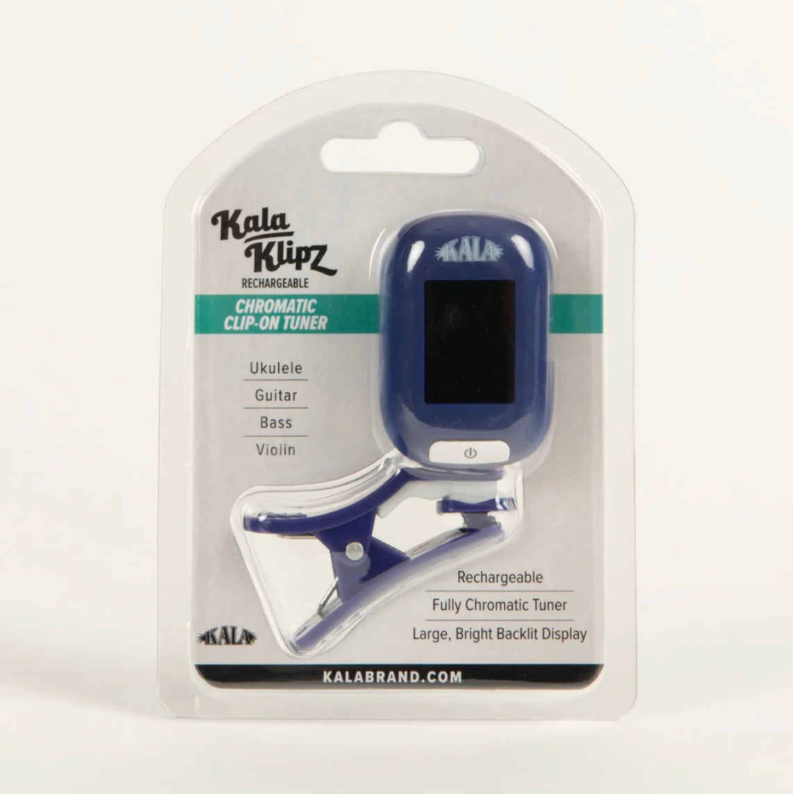Kala Klipz Rechargeable Chromatic Tuner for Ukuleles, USB-C Charging, Blue