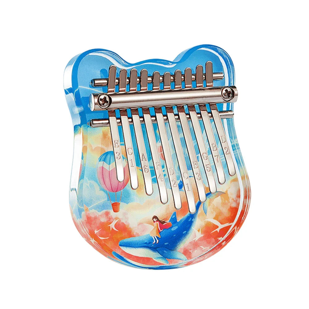 Portable 10-Key Acrylic Kalimba with Engraved Numbers and Whale Design, Health-Friendly and Easy to Play + Tuning Hammer