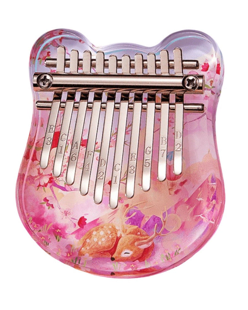 Portable 10-Key Acrylic Kalimba with Engraved Numbers and Deer Design, Health-Friendly and Easy to Play + Tuning Hammer