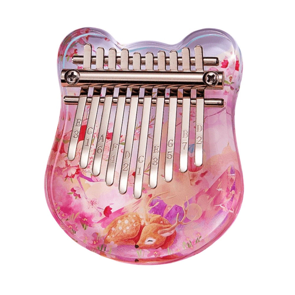 Portable 10-Key Acrylic Kalimba with Engraved Numbers and Deer Design, Health-Friendly and Easy to Play + Tuning Hammer