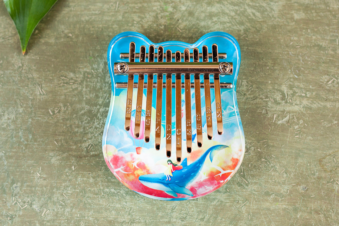 Portable 10-Key Acrylic Kalimba with Engraved Numbers and Whale Design, Health-Friendly and Easy to Play + Tuning Hammer