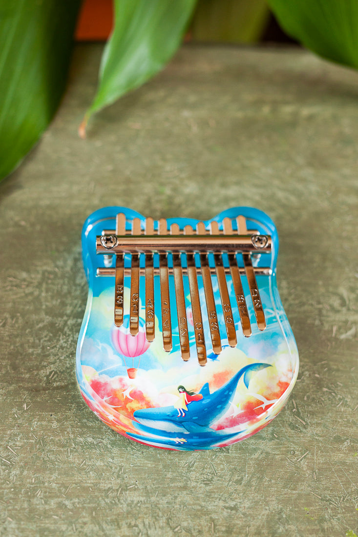 Portable 10-Key Acrylic Kalimba with Engraved Numbers and Whale Design, Health-Friendly and Easy to Play + Tuning Hammer