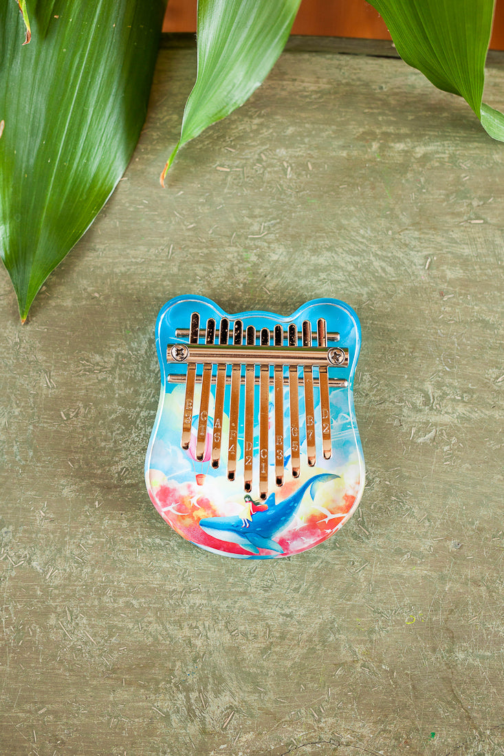Portable 10-Key Acrylic Kalimba with Engraved Numbers and Whale Design, Health-Friendly and Easy to Play + Tuning Hammer