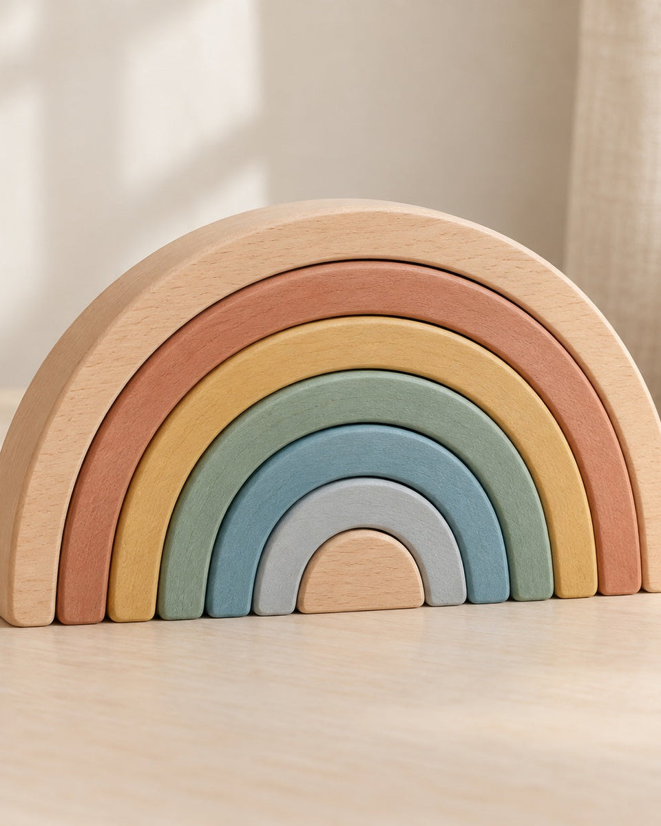 Wooden rainbow stacker, 7 pieces