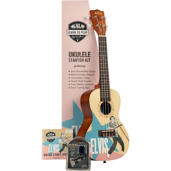 Kala LTP Uku Elvis Con Starter Kit with Concert-Size Ukulele and Tuner!