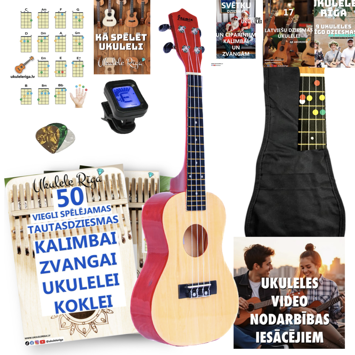 Complete Concert-Size Ukulele Set for Beginners, Jasmin Natural