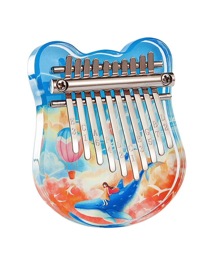 Portable 10-Key Acrylic Kalimba with Engraved Numbers and Whale Design, Health-Friendly and Easy to Play + Tuning Hammer