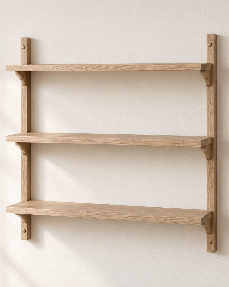 Ash wall shelving with three shelves