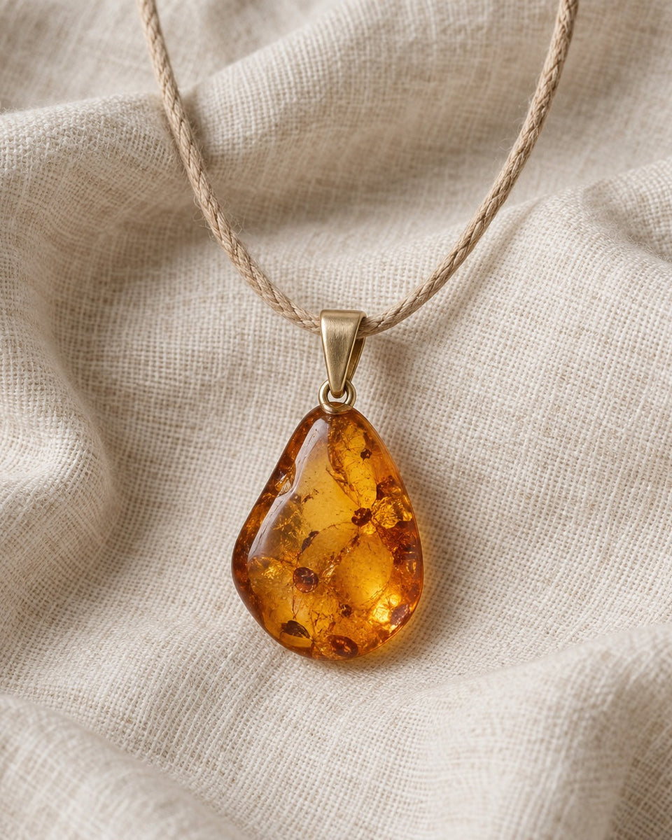 Baltic amber pendant on a linen cord