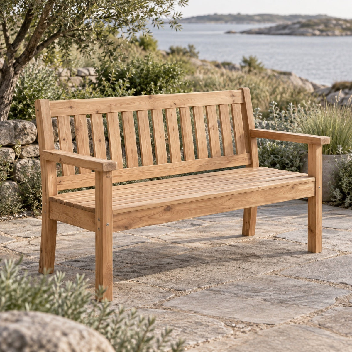 Larch garden bench with backrest, 150 cm
