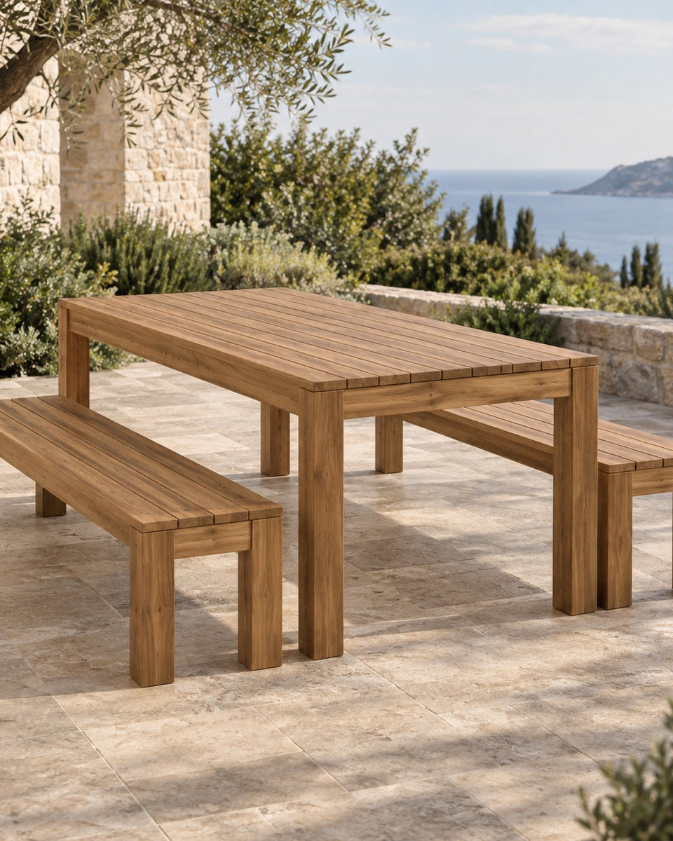 Thermo-pine garden dining set: table and two benches